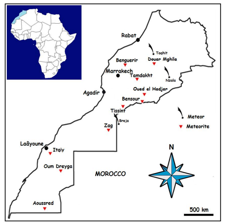 map of Meteors and meteorite